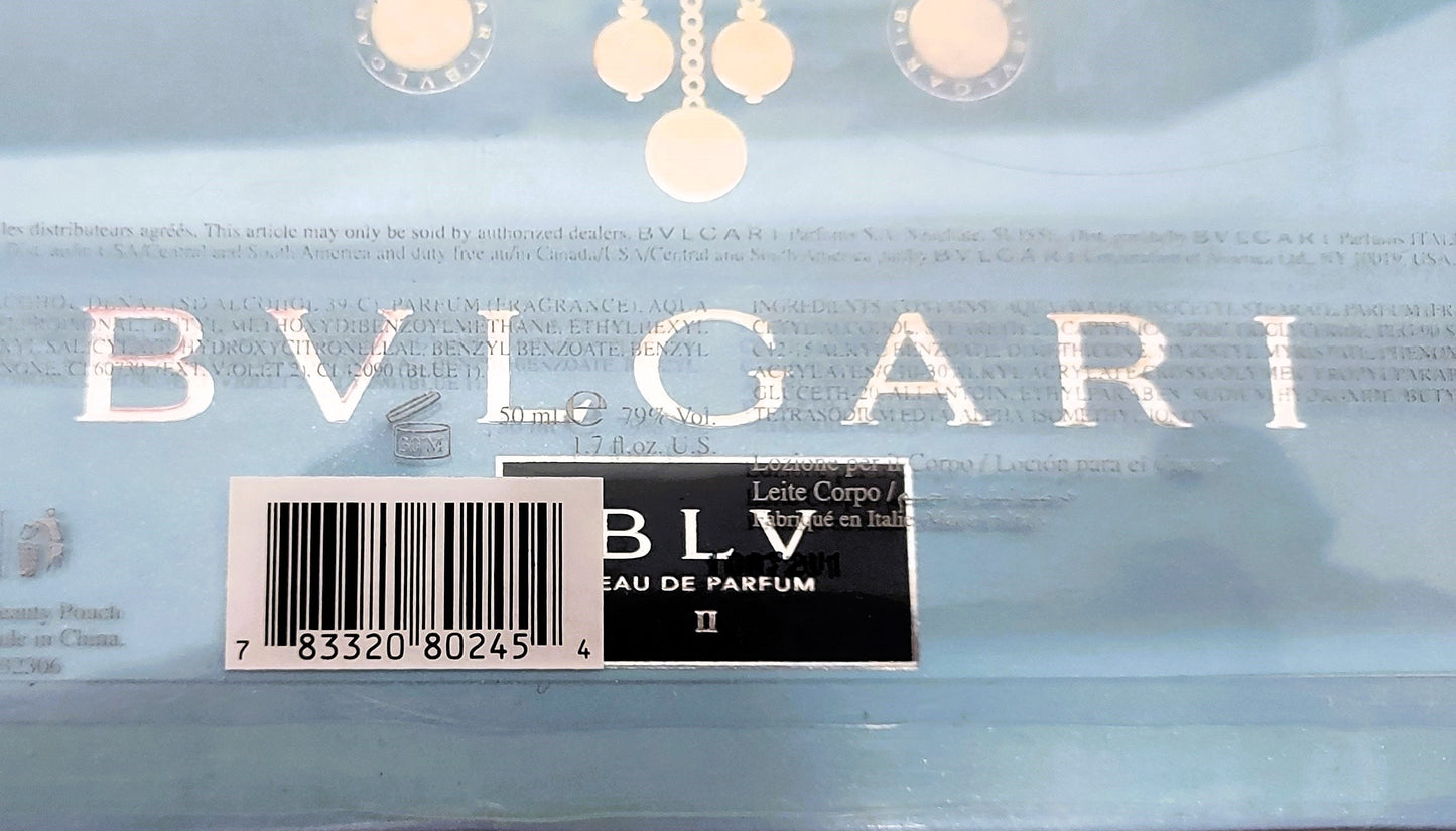 BLV II Bvlgari EDP (eau de parfum) 50ml + Body Lotion 75ml + Toiletry Bag. Discontinued.