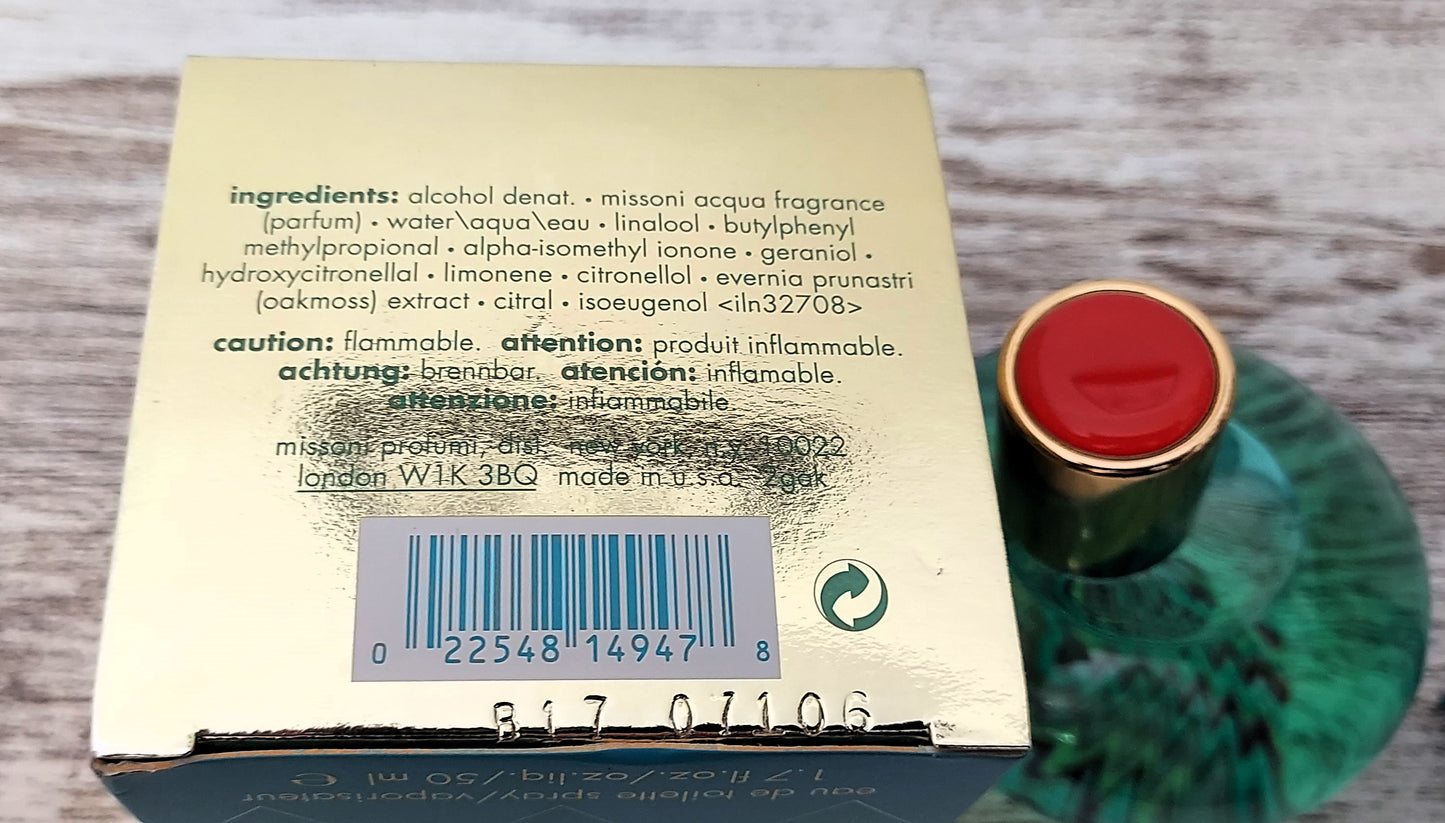 Missoni Acqua EDT (eau de toilette) 50ml. Discontinued vintage extremely rare.