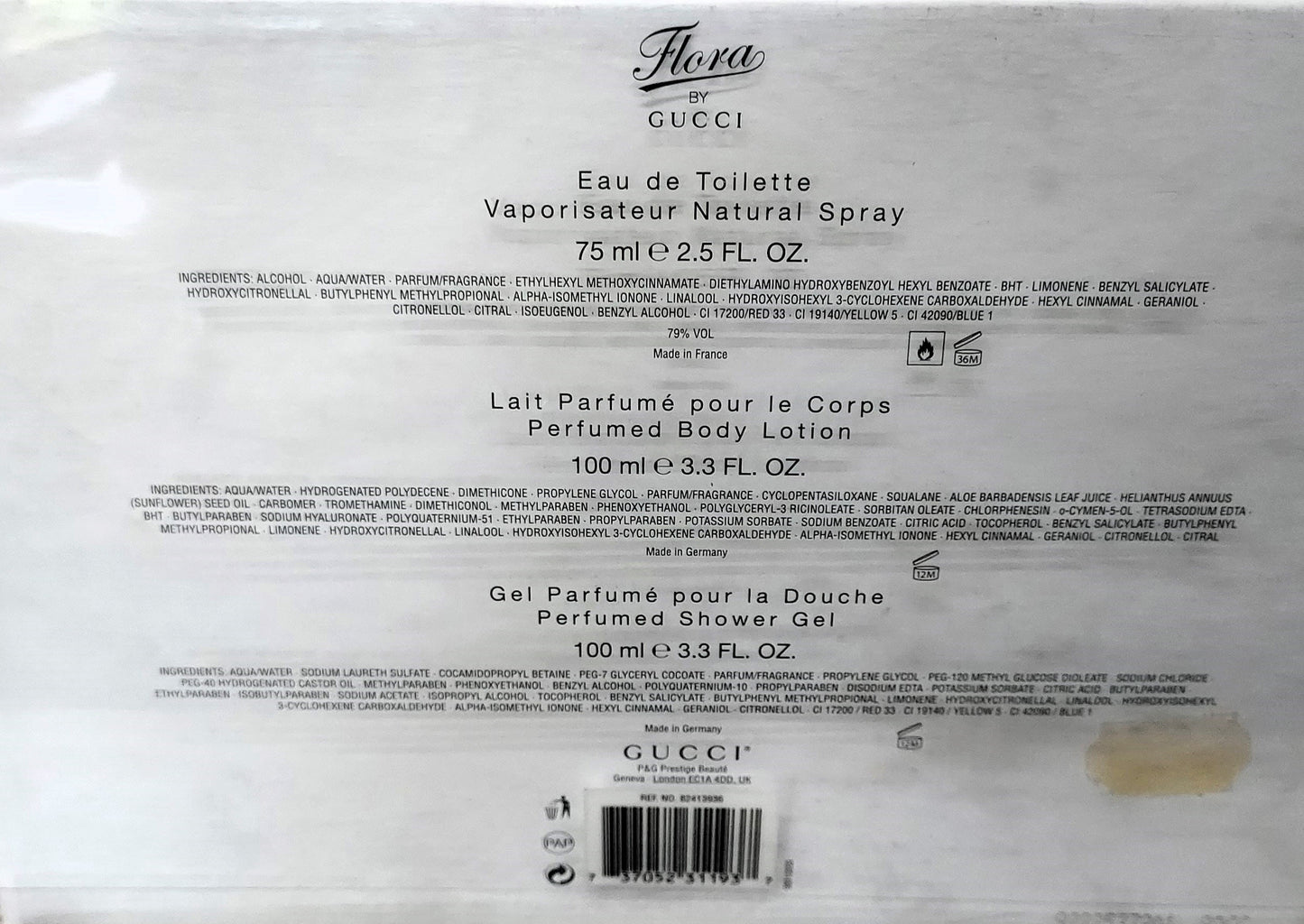Flora Gucci EDT 75ml + Body Lotion 100ml + Shower Gel 100ml. Original formula.