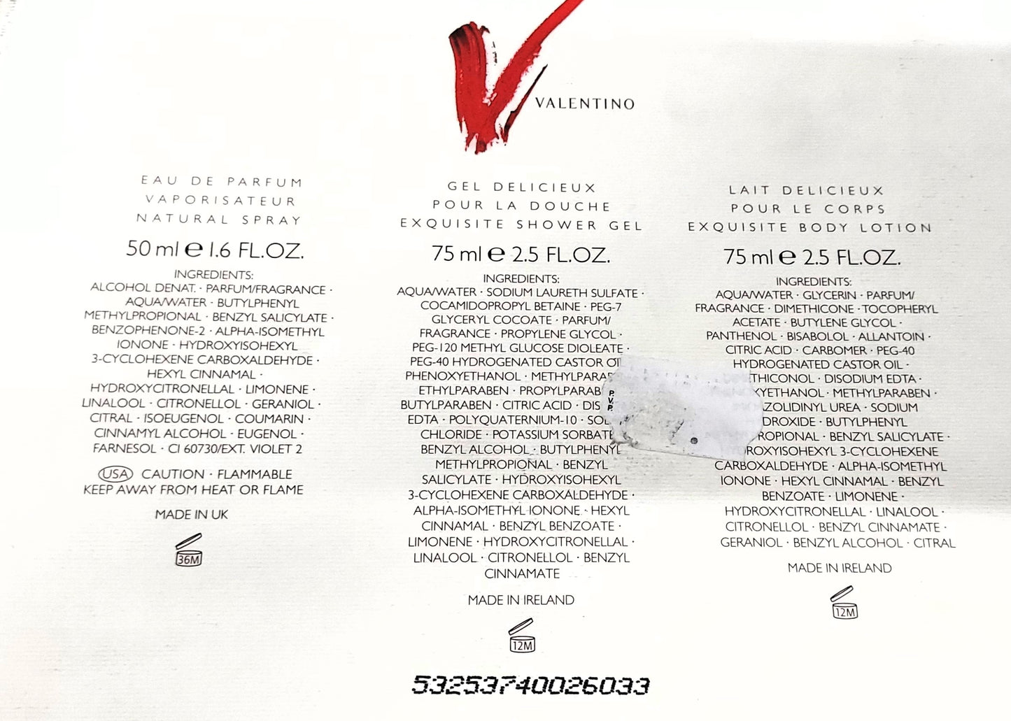Valentino V Pour Femme EDP 50ml + Body Lotion 75ml + Shower Gel 75ml. Vintage.