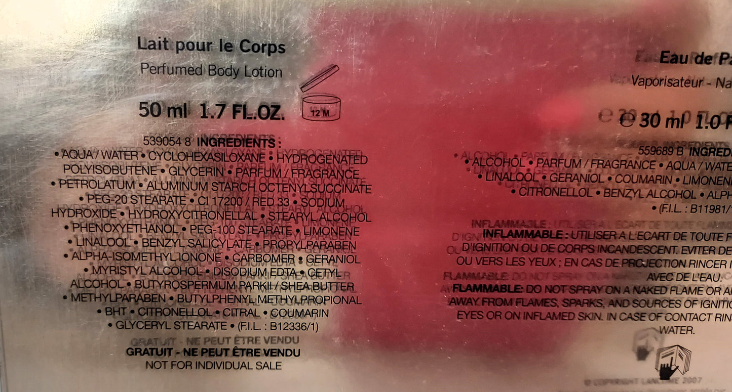 Miracle Forever Lancome EDP (eau de parfum) 30ml + Body Lotion 50ml + Gel 50ml.