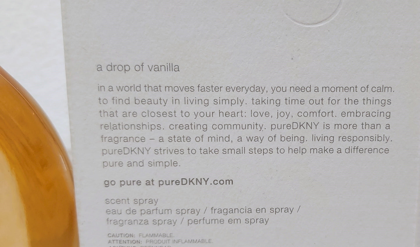 Pure DKNY a Drop of Vanilla Donna Karan Scent Spray 100ml. Discontinued.