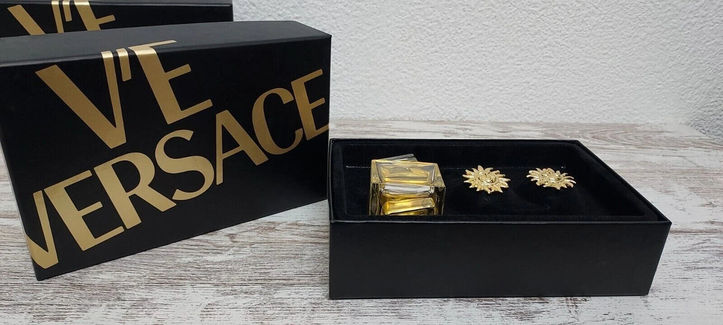 V'e Versace EDP (eau de parfum SPLASH) 50ml + Earrings / Pendientes. Vintage.