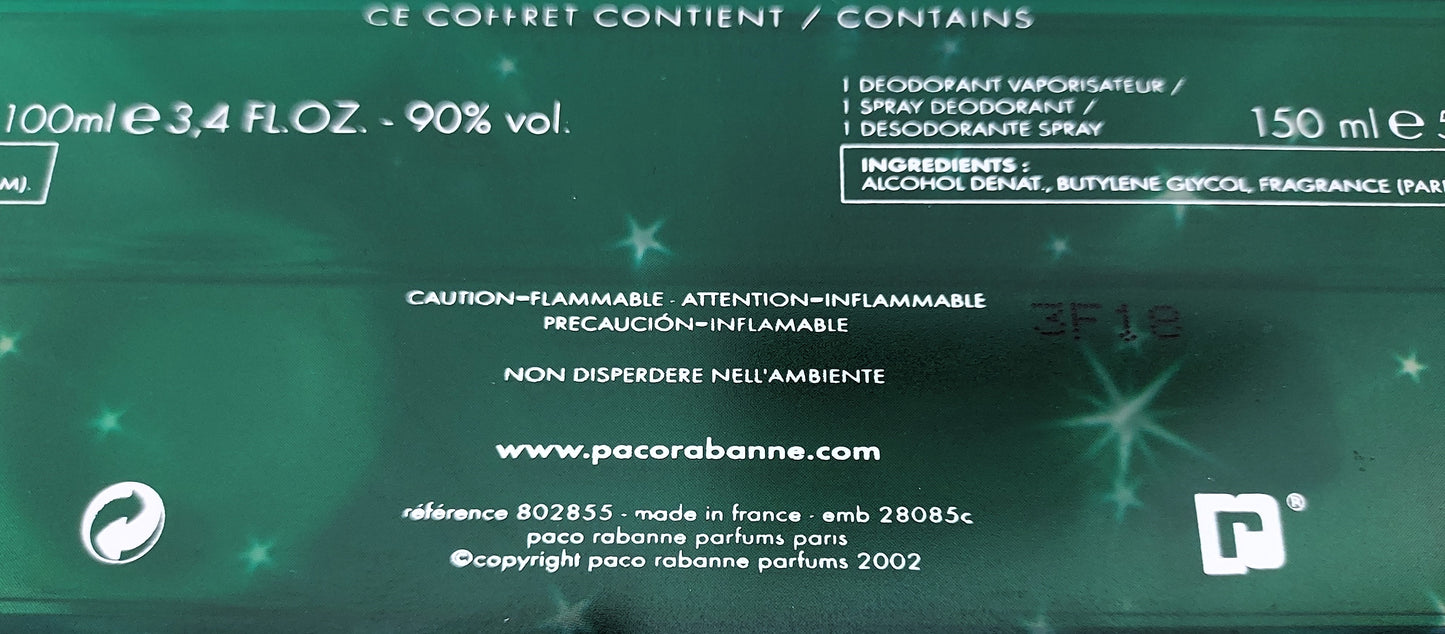 Paco Rabanne pour Homme EDT 100ml + Deo Spray 150ml. Discontinued vintage.
