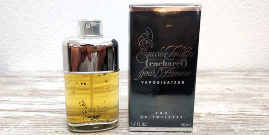 Cacharel pour Homme EDT (Eau de Toilette) 50ml. Discontinued. Letters partly erased.