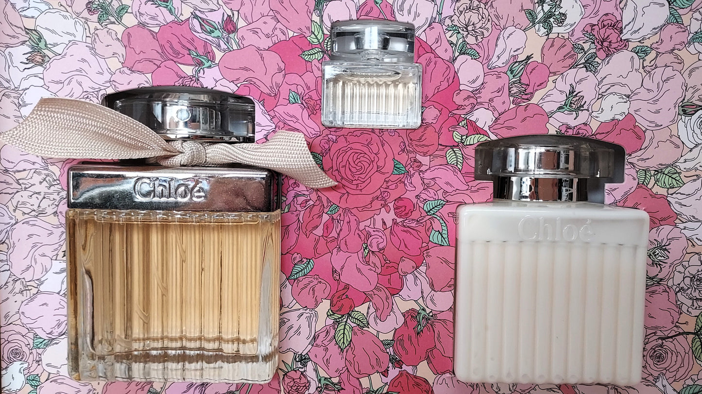 Chloe eau de parfum 75 ml + Body Lotion 100 ml + eau de parfum 5 ml. Batch from 2021.