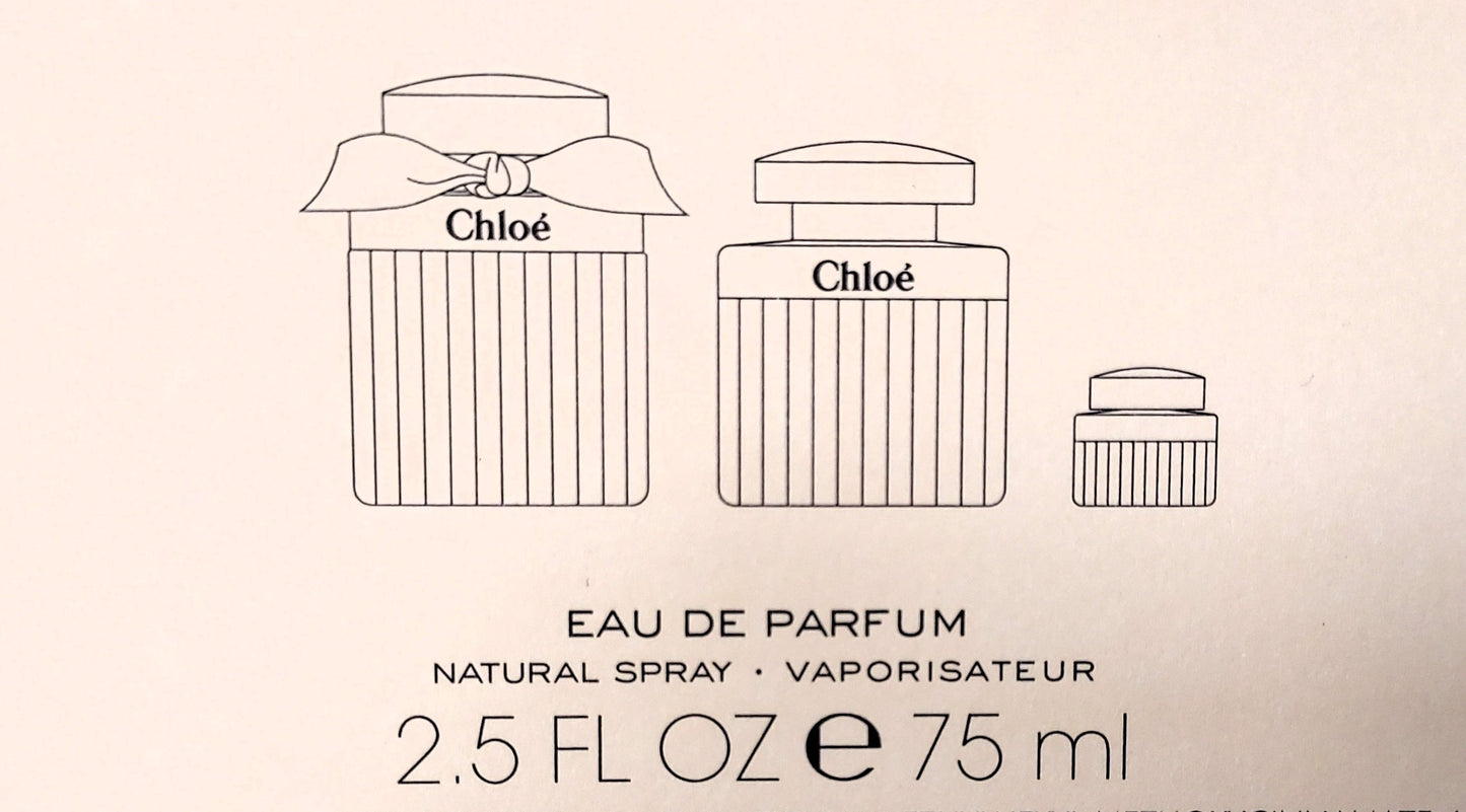 Chloe eau de parfum 75 ml + Body Lotion 100 ml + eau de parfum 5 ml. Batch from 2021.