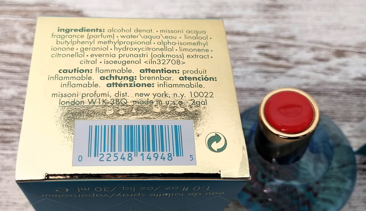 Missoni Acqua EDT (eau de toilette) 30ml. Discontinued vintage extremely rare.