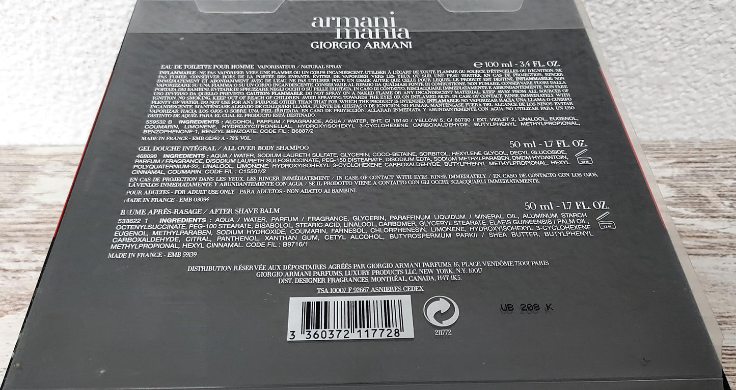 Armani Mania pour Homme EDT 100ml + Gel 50ml + After Shave (VERY LIQUID) 50ml. Discontinued vintage extremely rare.