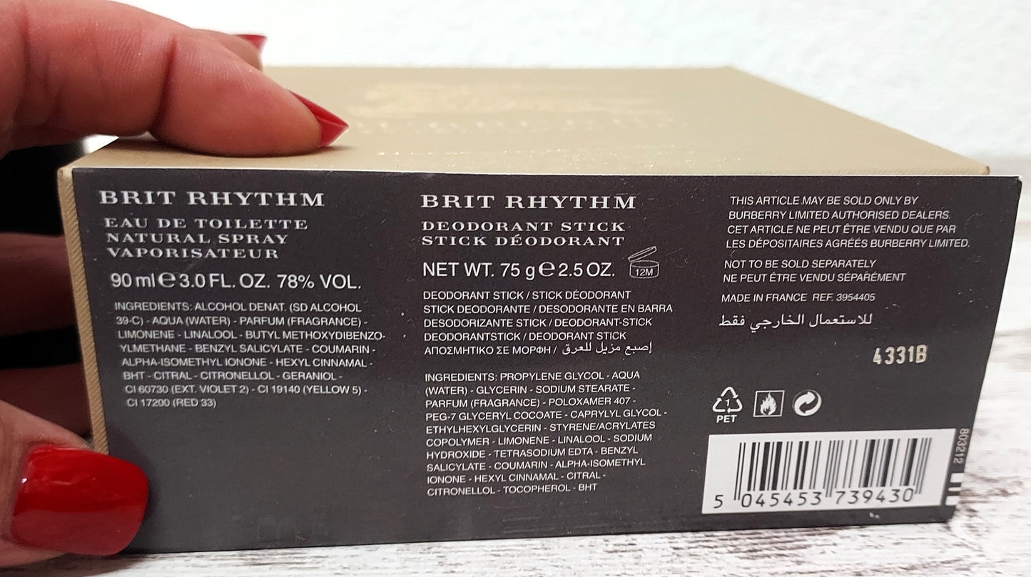 Burberry Brit Rhythm for Him EDT (eau de toilette) 90ml + Deo Stick 75g.