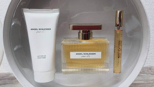 Angel Schlesser pour Elle EDP 100ml + EDP 10ml + Body Lotion 100ml. Discontinued.