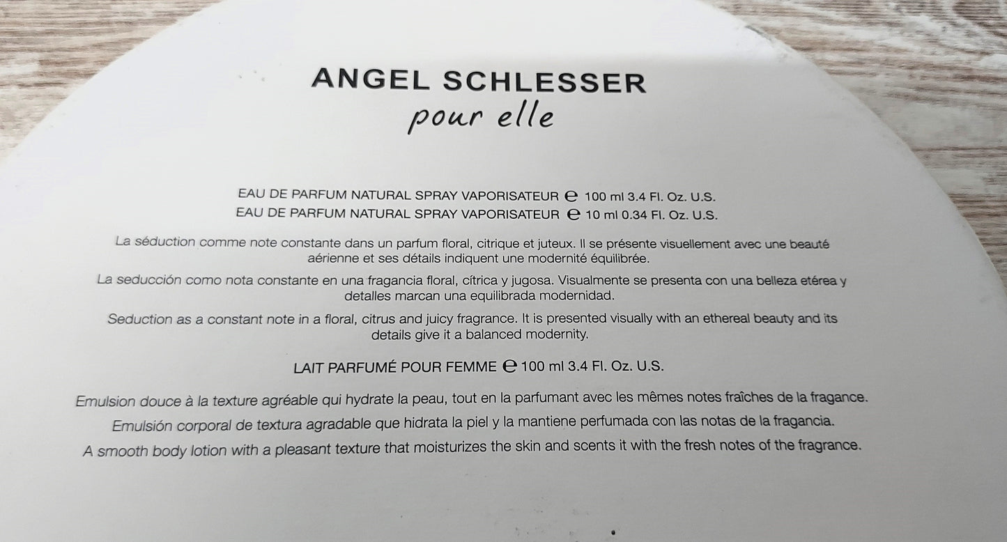 Angel Schlesser pour Elle EDP 100ml + EDP 10ml + Body Lotion 100ml. Discontinued.