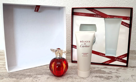 Delices de Cartier EDT (eau de toilette) 50ml + Body Lotion 100ml. Discontinued.