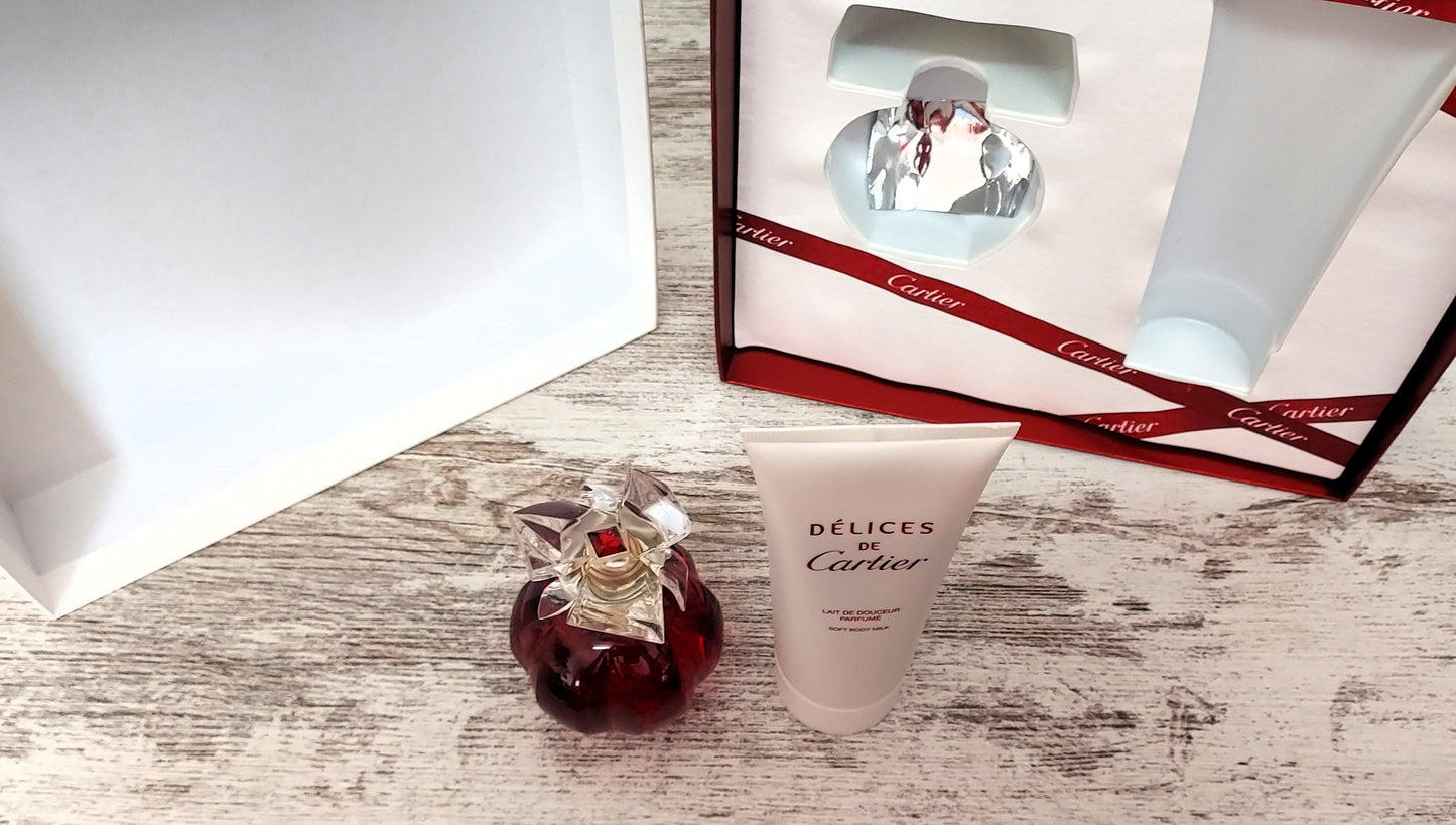 Delices de Cartier EDT (eau de toilette) 50ml + Body Lotion 100ml. Discontinued.