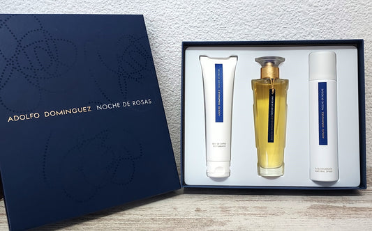 Noche de Rosas Adolfo Dominguez EDT 100ml + Gel 100ml + Deo 150ml. Vintage.