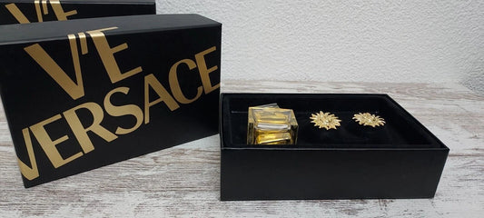 V'e Versace EDP (eau de parfum SPLASH) 50ml + Earrings / Pendientes. Vintage.