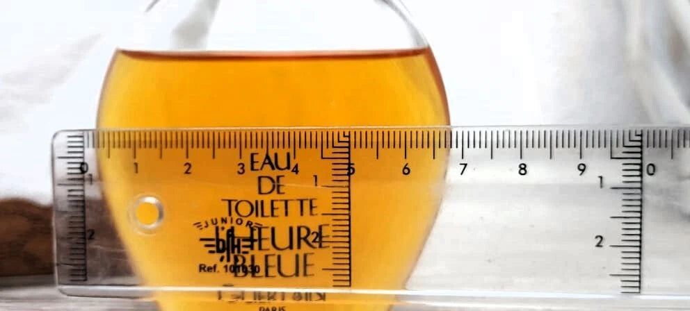 L’Heure Bleue Guerlain EDT (eau de toilette). Size: 12cm x 7cm. Partially evaporated.