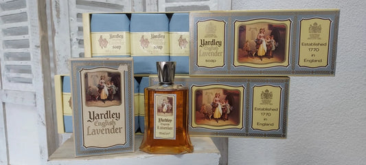 English Lavender Yardley 91ml (SPLASH) + 6 Bath Soaps 150g. Vintage items.